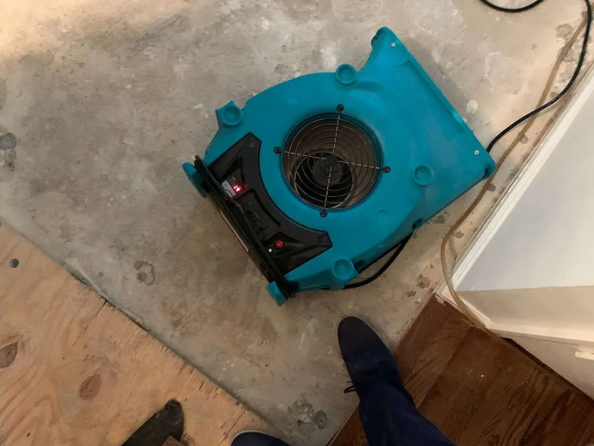 Air mover drying subfloor during Commercial Water Damage Restoration in Ogden